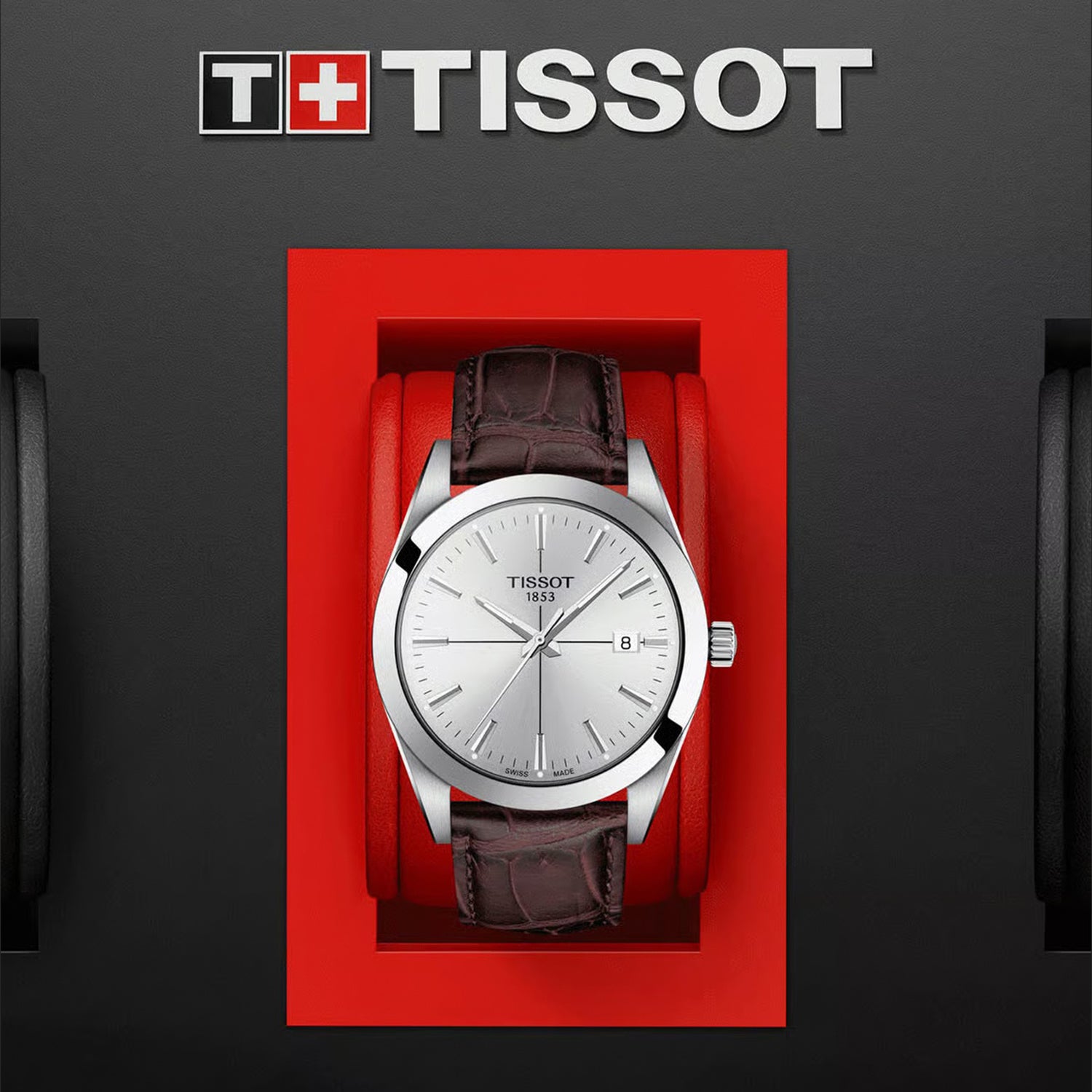 Tissot Gentleman Men Quartz Silver Dial Analog Leather Watch T1274101603101