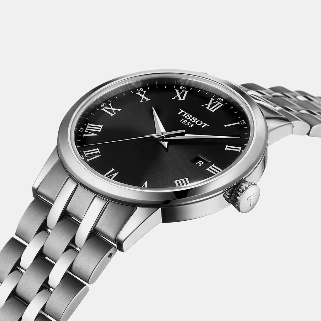 Classic Men Quartz Black Dial Analog Stainless Steel Watch T1294101105300
