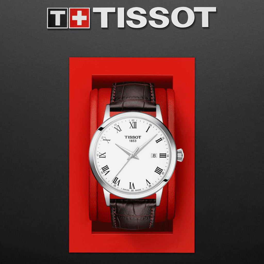 Classic Men Quartz White Dial Analog Leather Watch T1294101601300