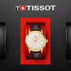 Classic Men Quartz Beige Dial Analog Leather Watch T1294103626100