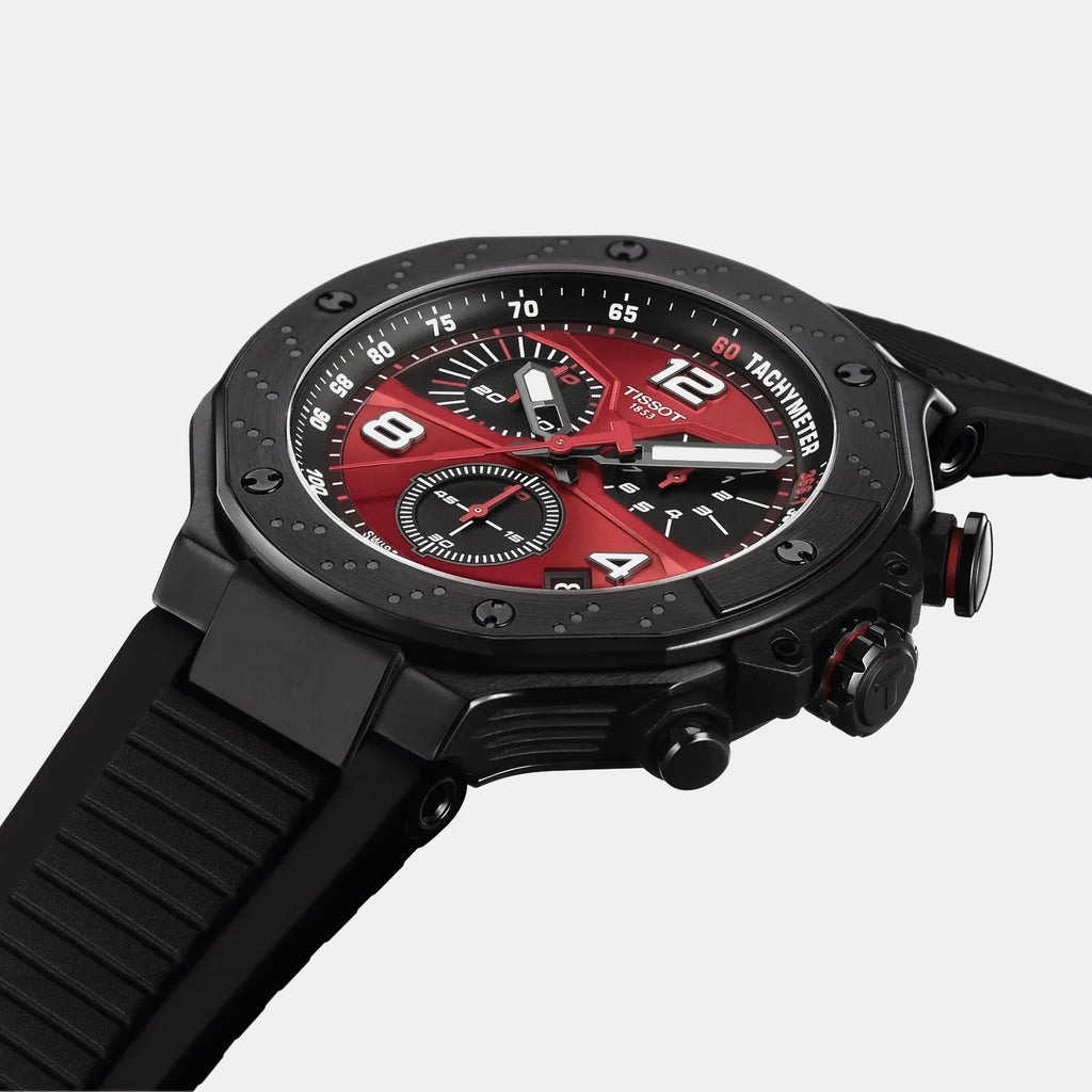 Sport Men Quartz Red Dial Chronograph Silicone Watch T1414173742200