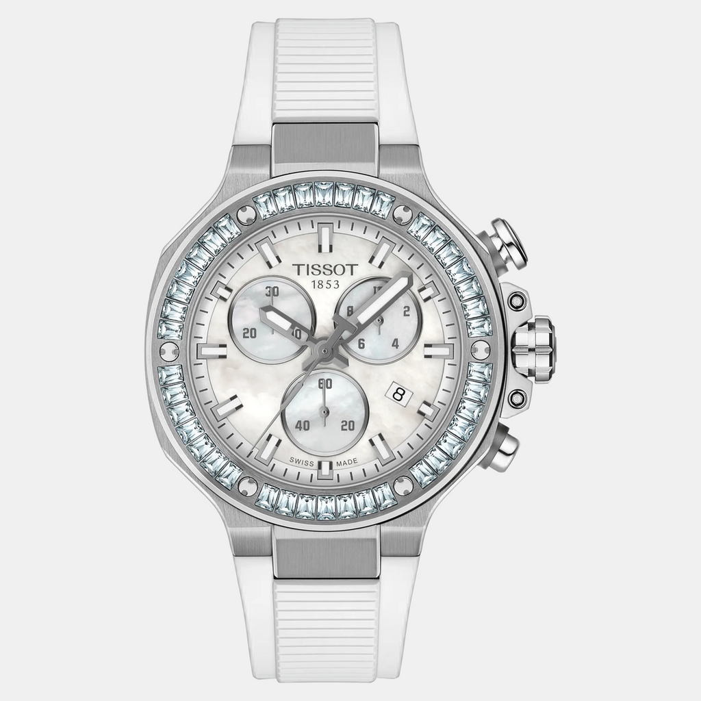 T-Race Unisex Quartz White Mother Of Pearl Dial Chronograph Silicone Watch T1418179711100