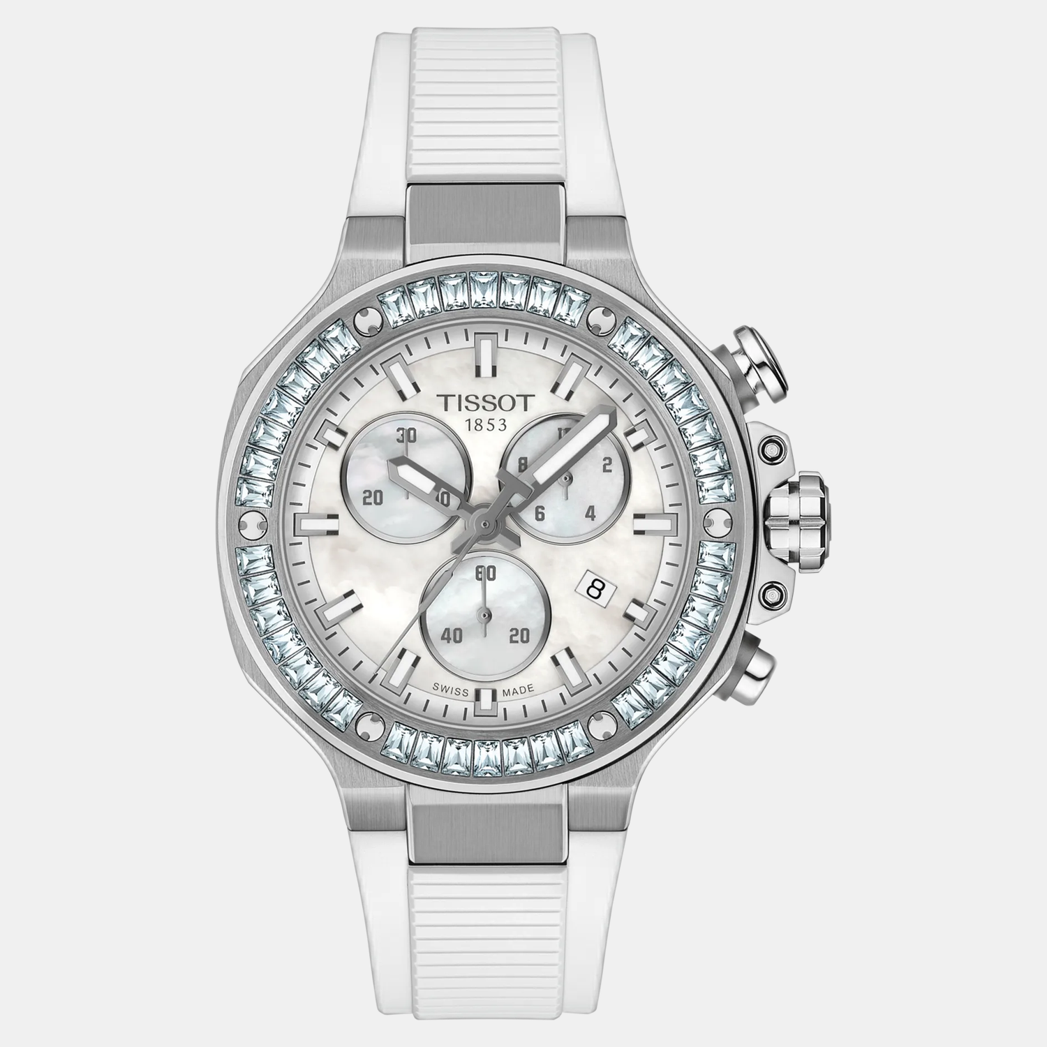 T-Race Unisex Quartz White Mother Of Pearl Dial Chronograph Silicone Watch T1418179711100