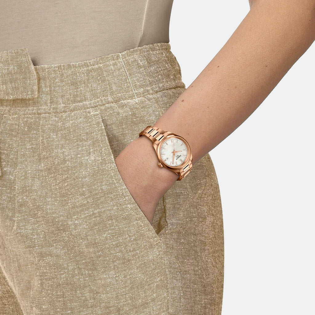 PR 100 Unisex Quartz White Mother Of Pearl Dial Analog Steel Watch T1502103311100