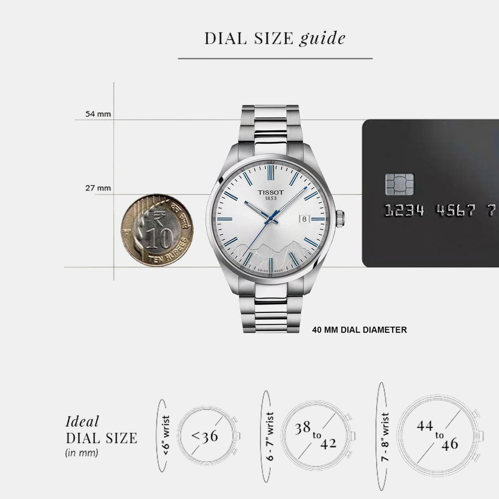 PR 100 Men Quartz Silver Dial Analog Stainless Steel Watch T1504101103100