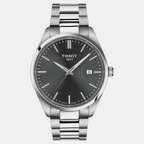 Pr 100 Men Quartz Grey Dial Analog Stainless Steel Watch T1504101108100
