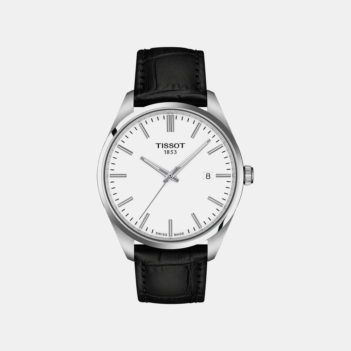 Pr 100 Men Quartz White Dial Analog Leather Watch T1504101601100