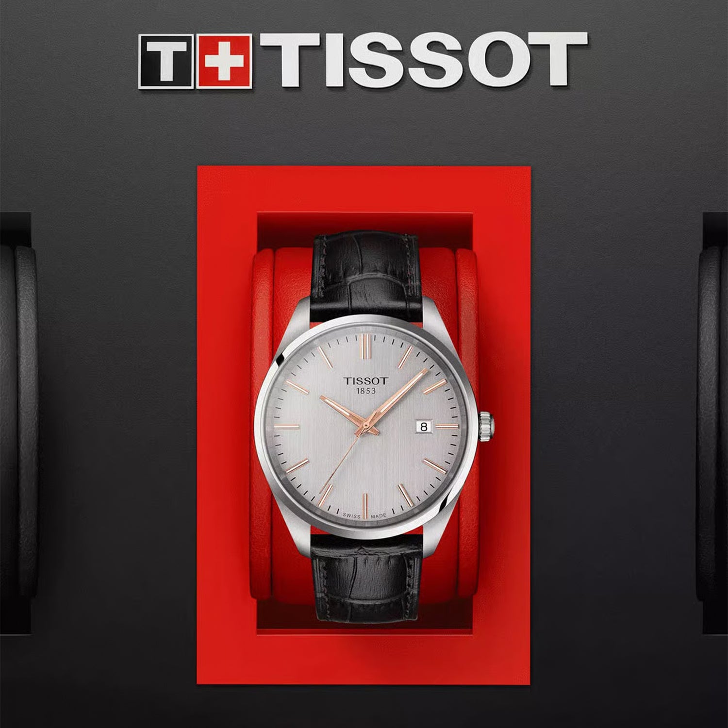PR 100 Men Quartz Silver Dial Analog Leather Watch T1504101603100