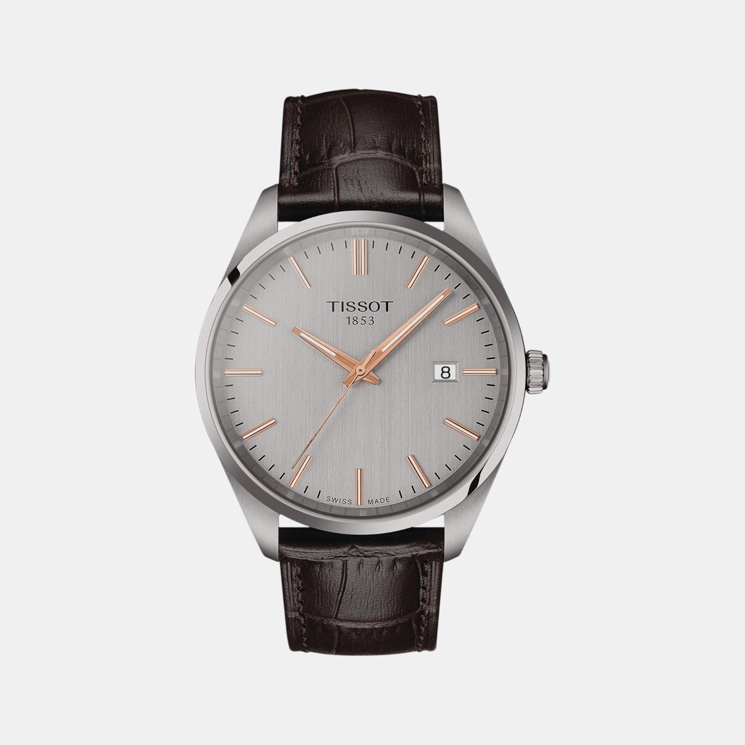 PR 100 Men Quartz Silver Dial Analog Leather Watch T1504101603100