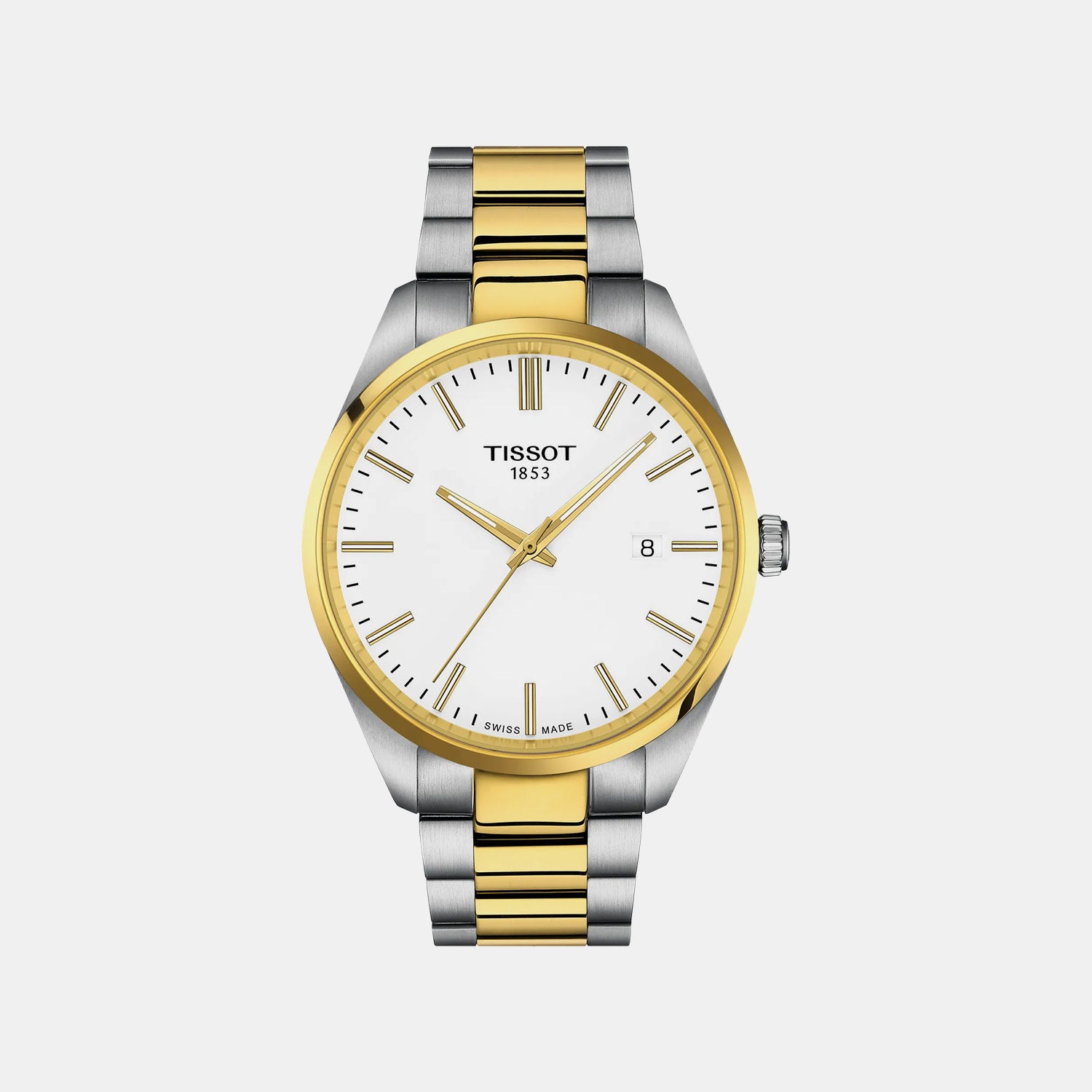 Pr 100 Men Quartz White Dial Analog Stainless Steel Watch T1504102201100