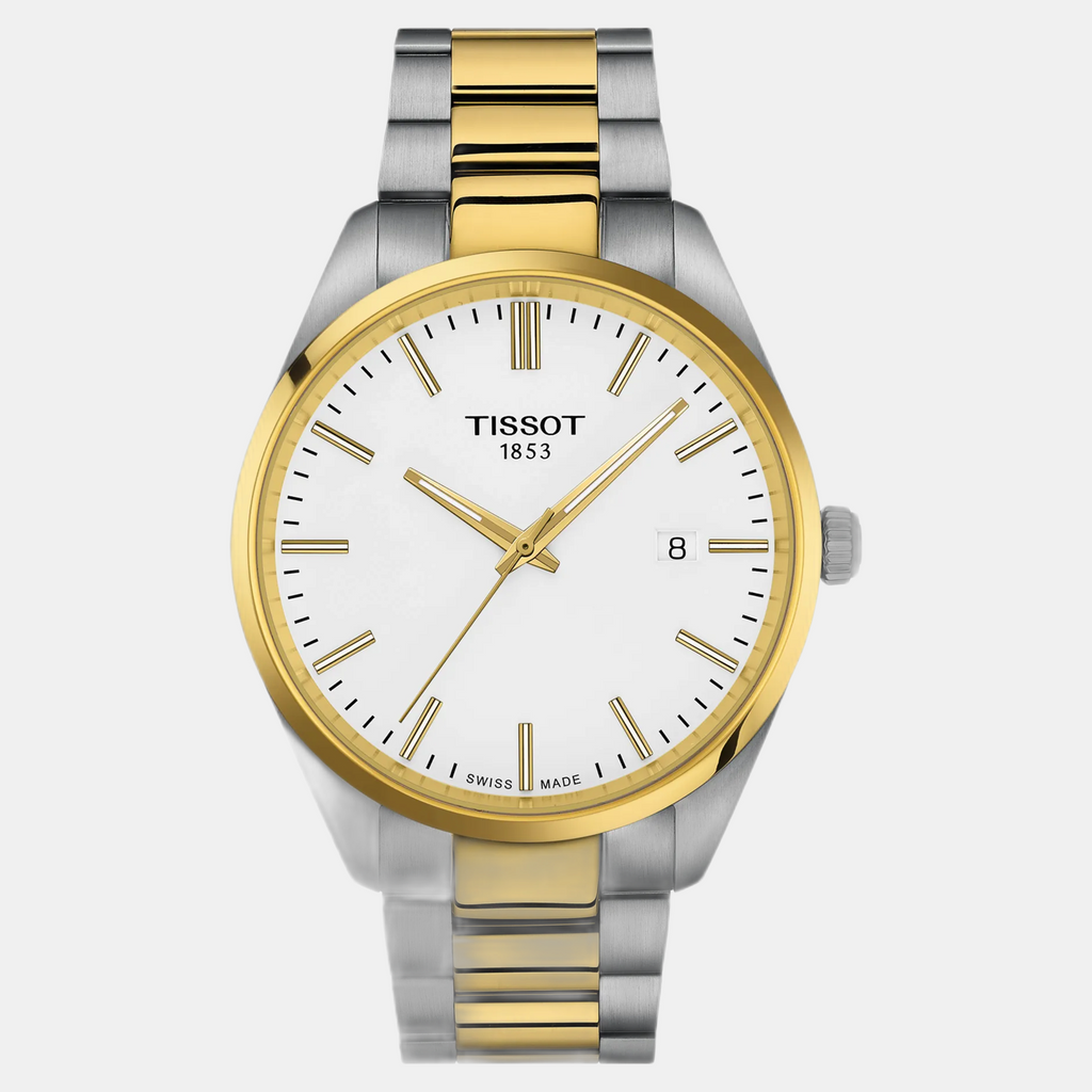 Pr 100 Men Quartz White Dial Analog Stainless Steel Watch T1504102201100