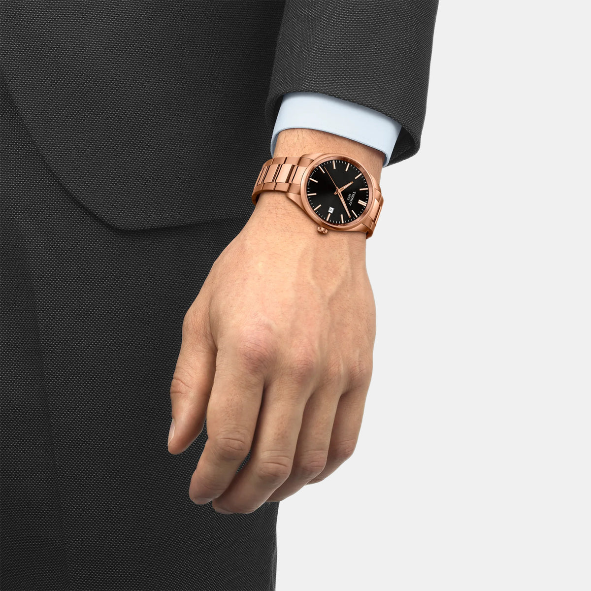 Pr 100 Men Quartz Black Dial Analog Stainless Steel Watch T1504103305100