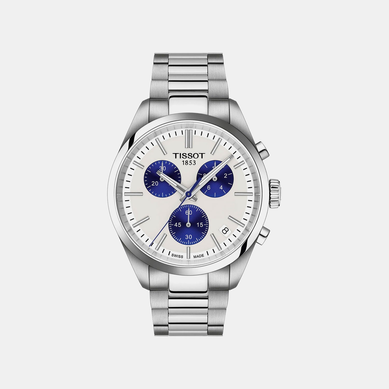 Pr 100 Men Quartz White Dial Chronograph Stainless Steel Watch T1504171101100