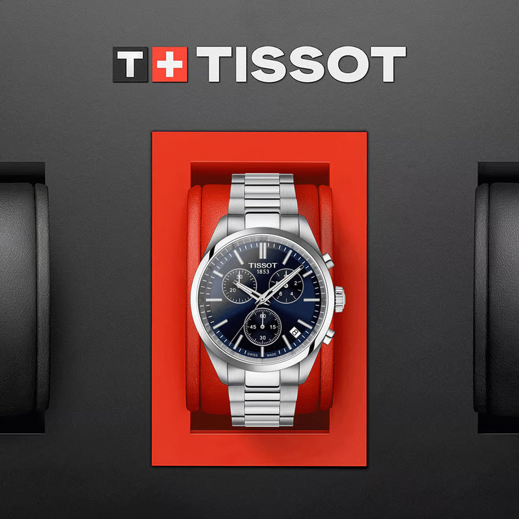 PR 100 Men Quartz Blue Dial Chronograph Stainless Steel Watch T1504171104100