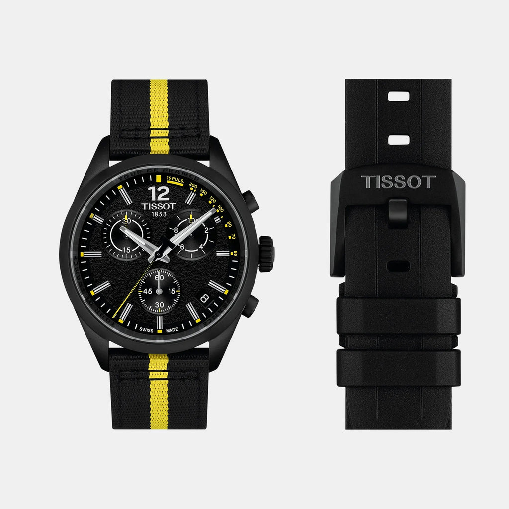 Pr 100 Men Quartz Black Dial Chronograph Fabric Watch T1504173705700