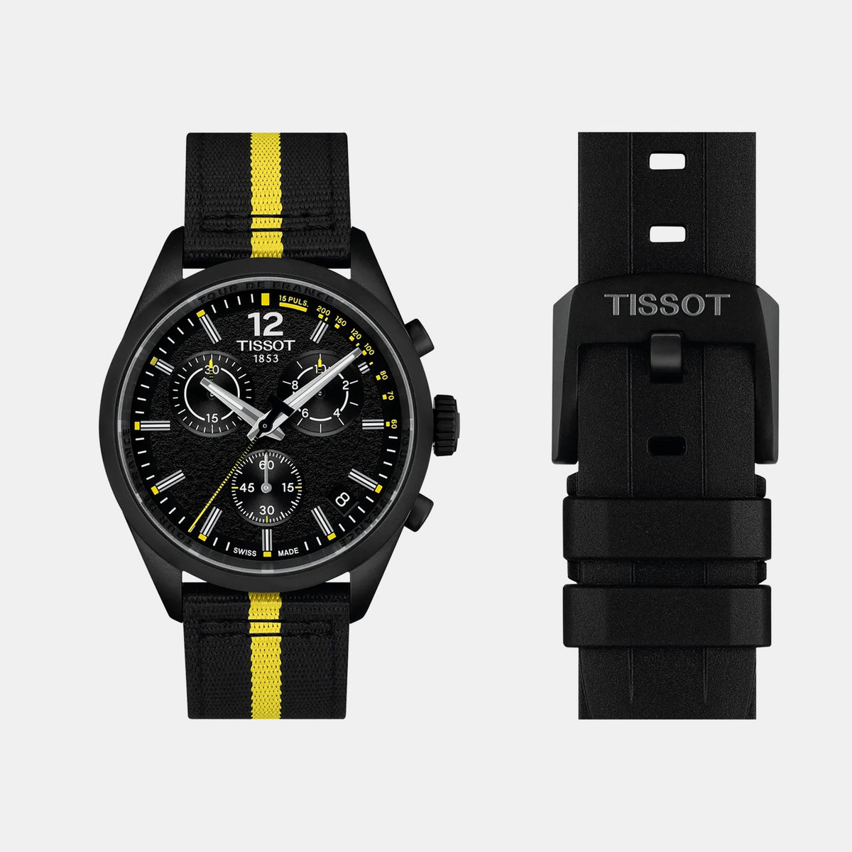 Pr 100 Men Quartz Black Dial Chronograph Fabric Watch T1504173705700