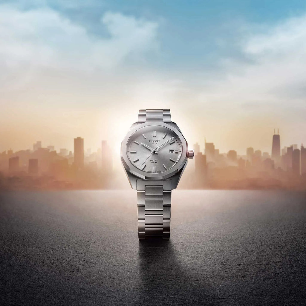 PRC 100 Unisex Solar Silver Dial Analog Stainless Steel Watch T1514221103100