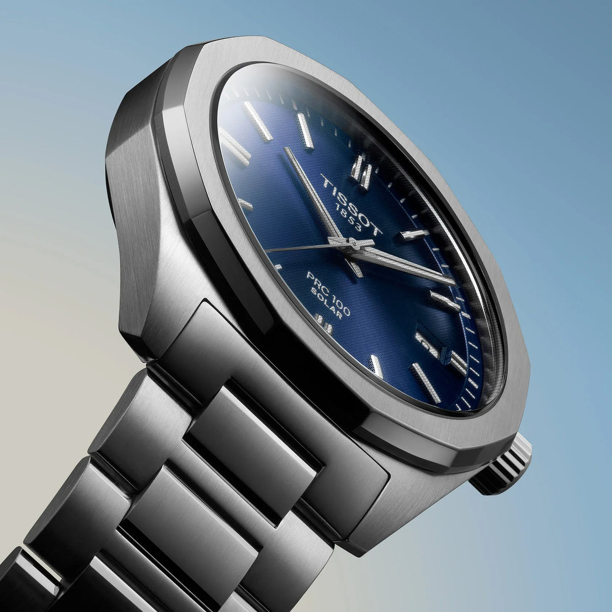 PRC 100 Men Solar Blue Dial Analog Stainless Steel Watch T1514221104100