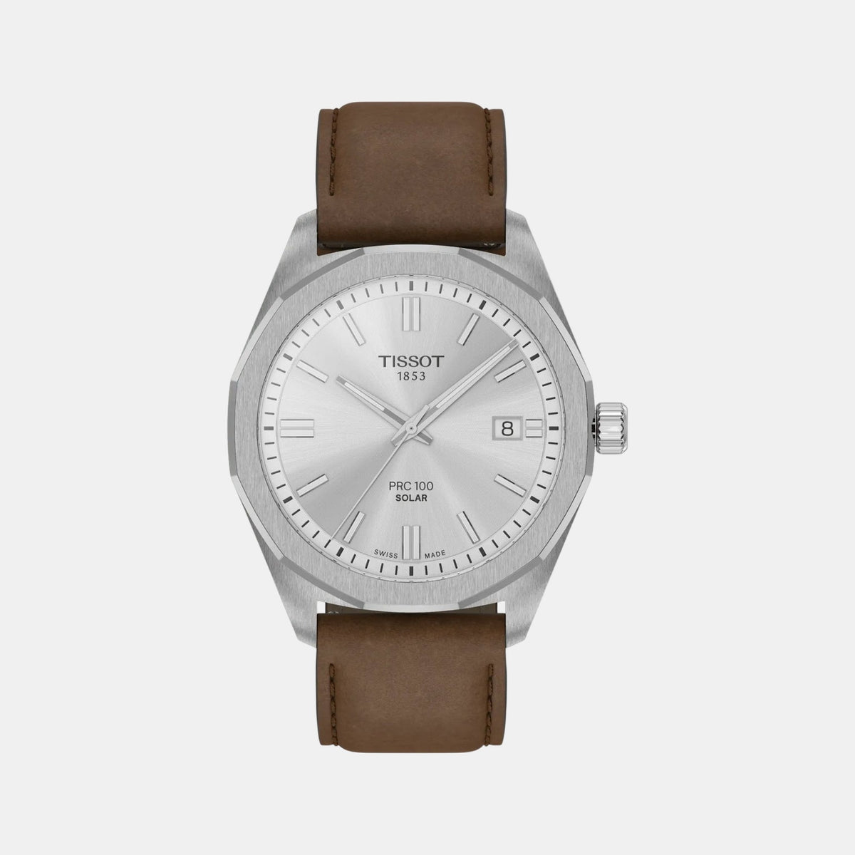 PRC 100 Men Solar Silver Dial Analog Leather Watch T1514221603100