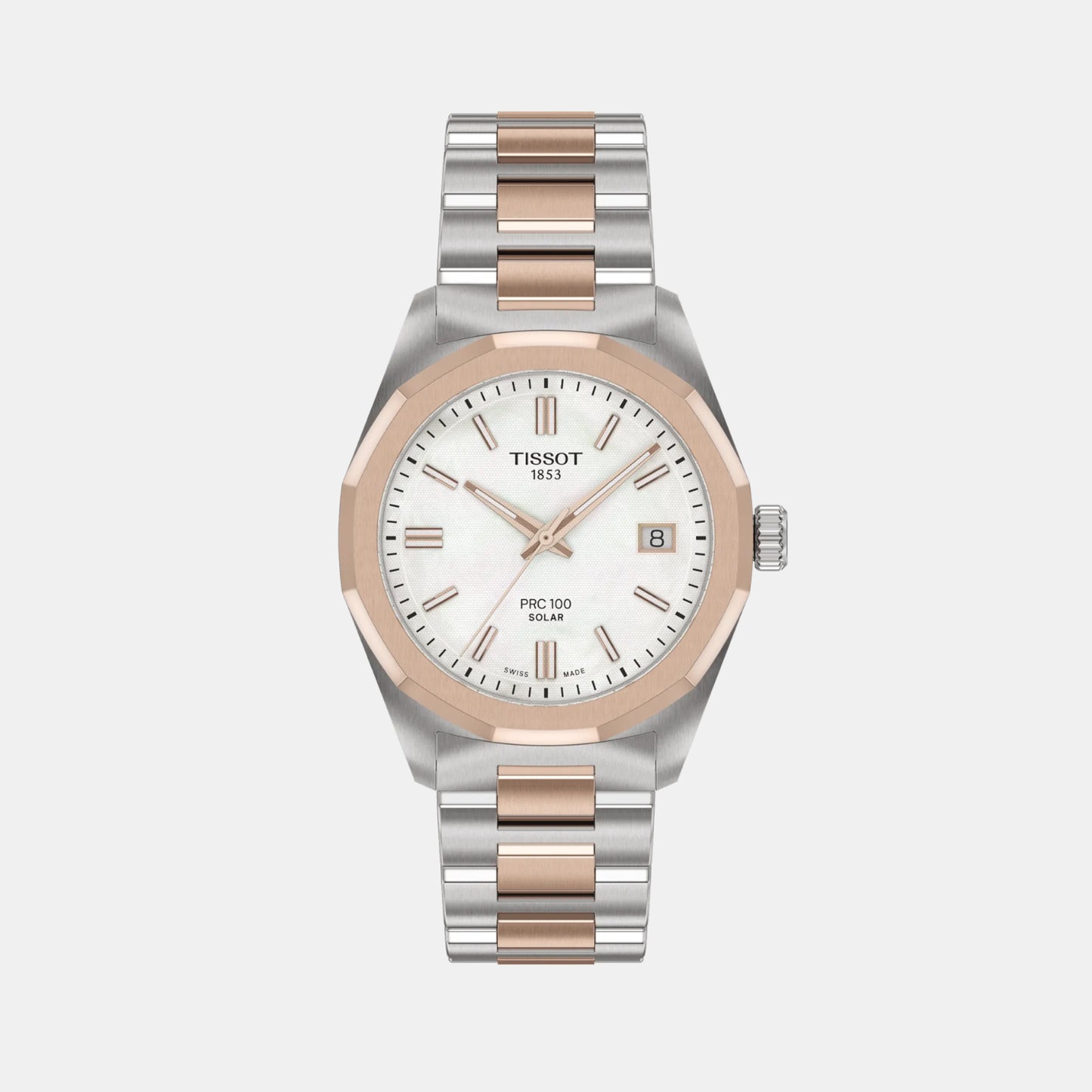 PRC 100 Solar Women White Mother Of Pearl Dial Analog Stainless Steel Watch T1518222211100