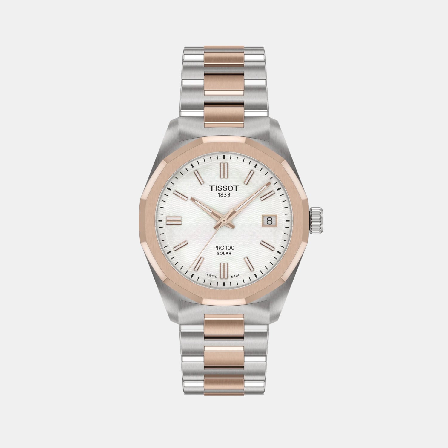 PRC 100 Solar Women White Mother Of Pearl Dial Analog Stainless Steel Watch T1518222211100