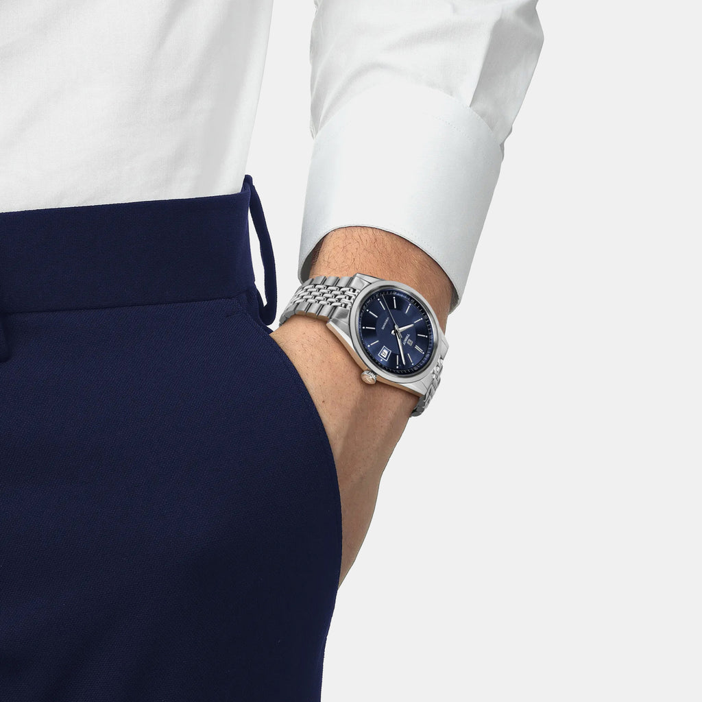 Classic Traditional Men Automatic Blue Dial Analog Stainless Steel Watch T1574071104100