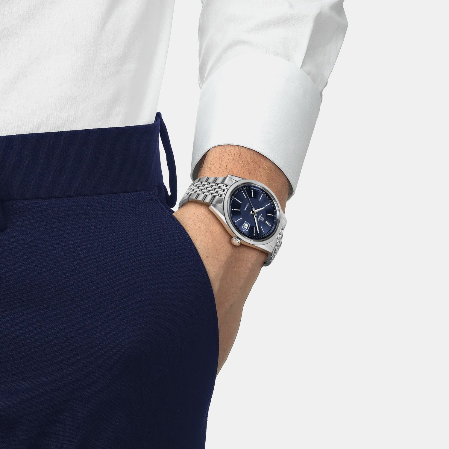 Classic Traditional Men Automatic Blue Dial Analog Stainless Steel Watch T1574071104100