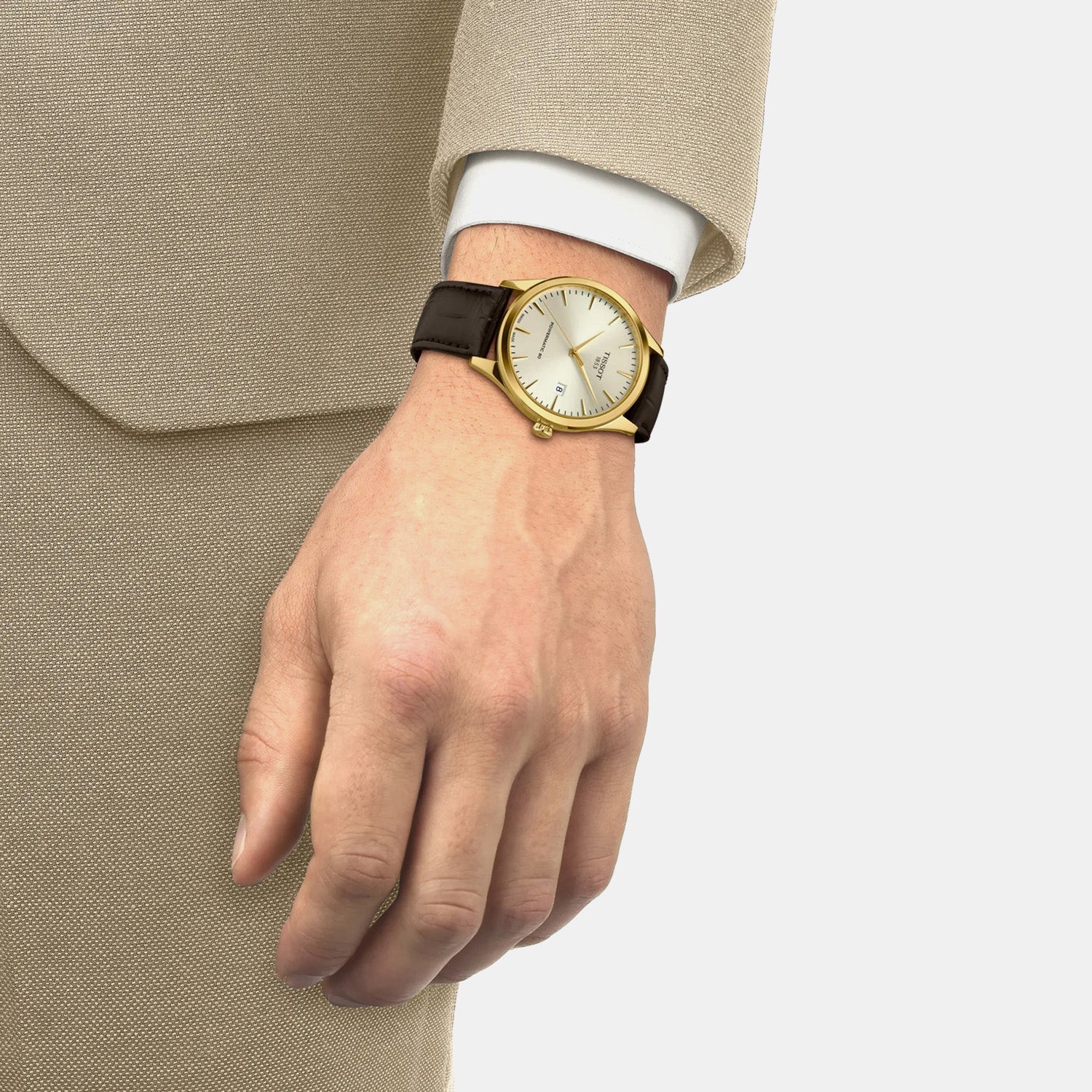 Classic Dream Men Automatic Ivory Dial Analog Leather Watch T1584073626100