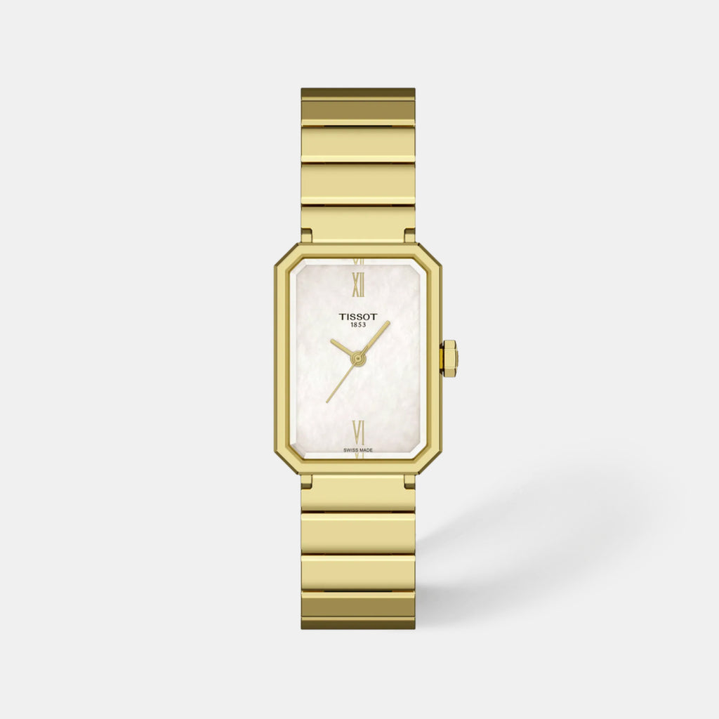 Classic Contemporary Women Quartz Gold Dial Analog Stainless Steel Watch T1601103311300