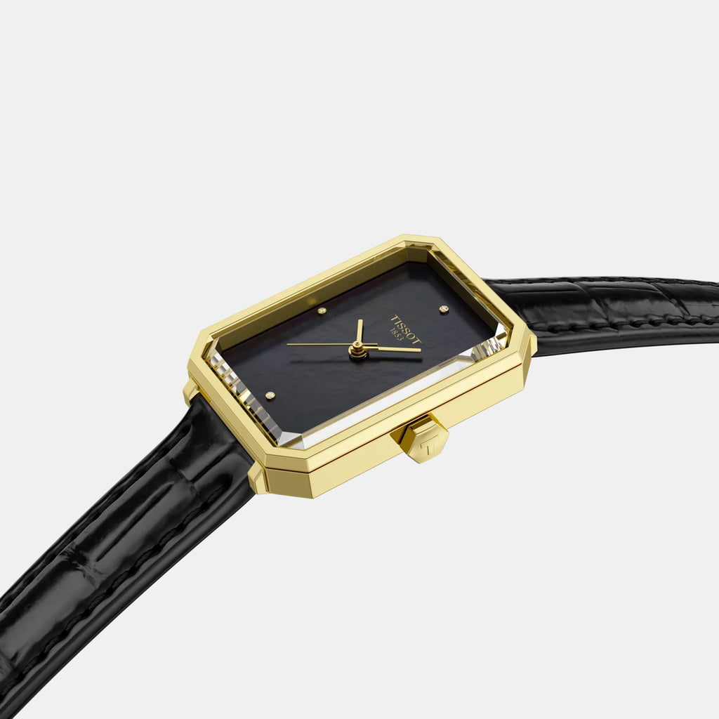 SRV Women Quartz Black Mother Of Pearl Dial Analog Leather Watch T1601103612600