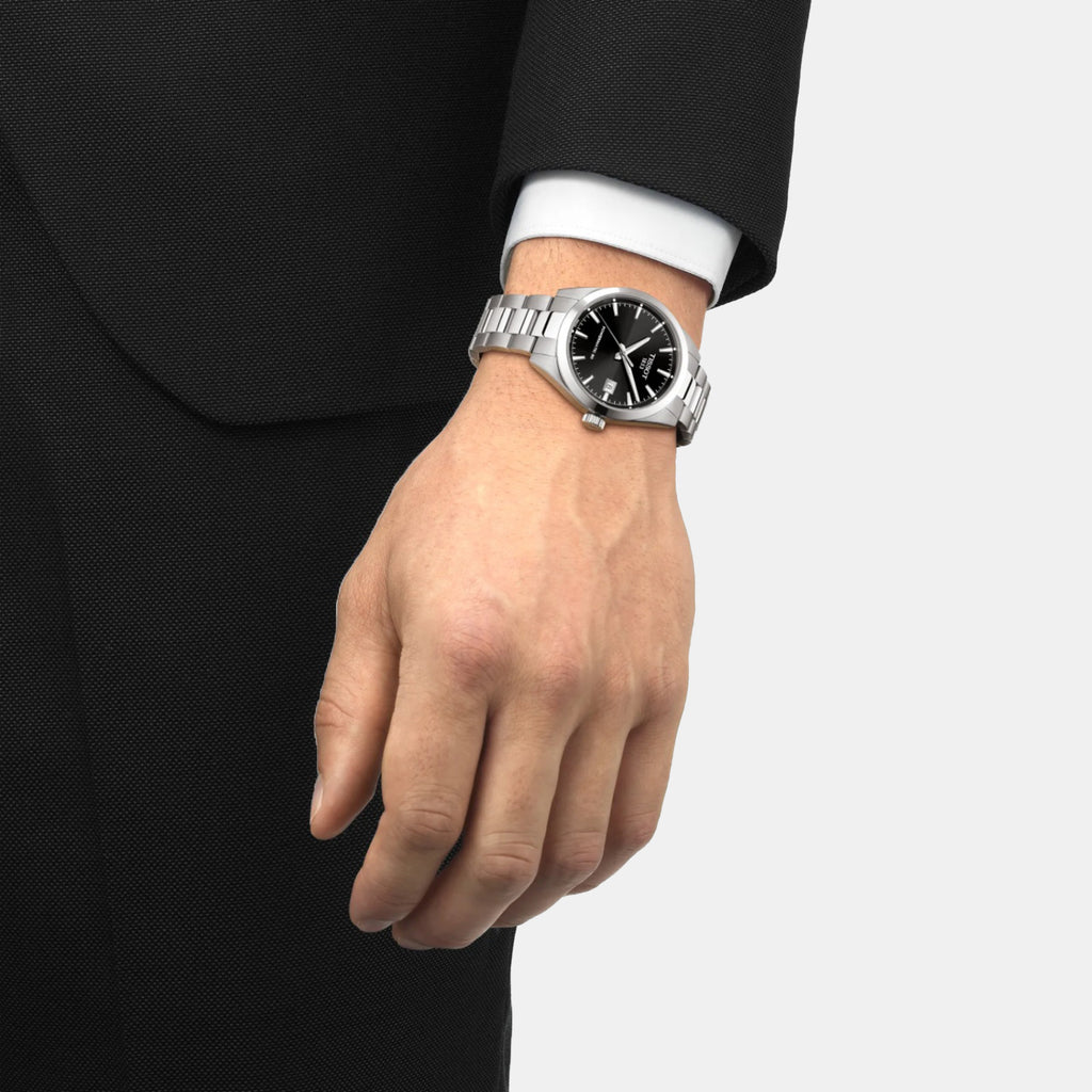 Gentlemen Men Automatic Black Dial Analog Stainless Steel Watch T1658071105100