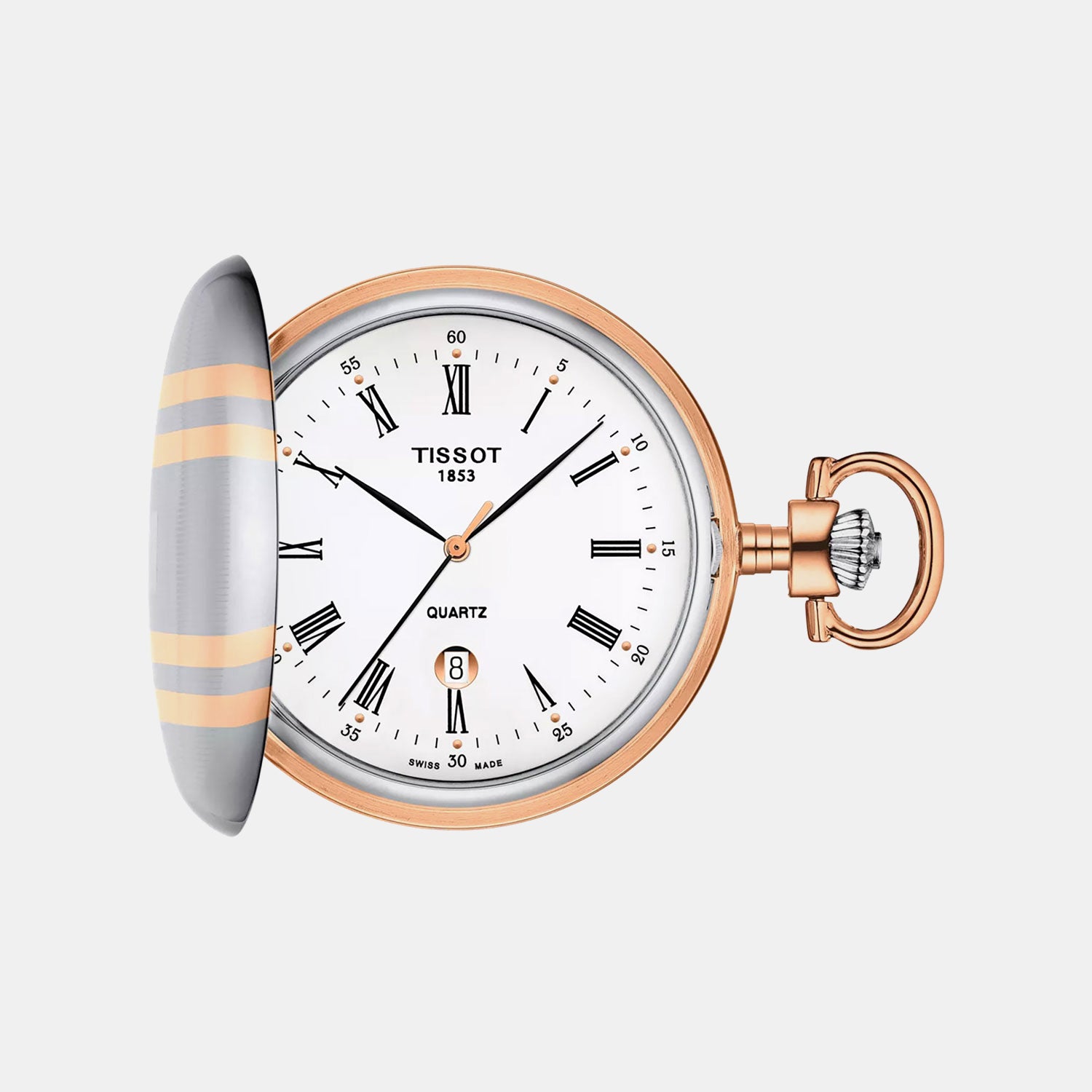 Savonnette Unisex Quartz White Dial Analog Stainless Steel Pocket Watch T8624102901300