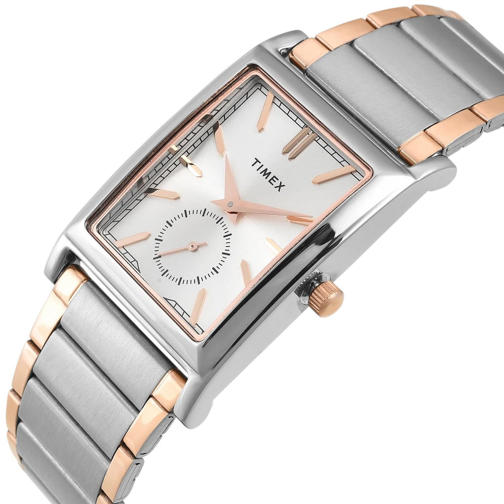 Fashion Men Quartz Silver Dial Analog Stainless Steel Watch TW000L525