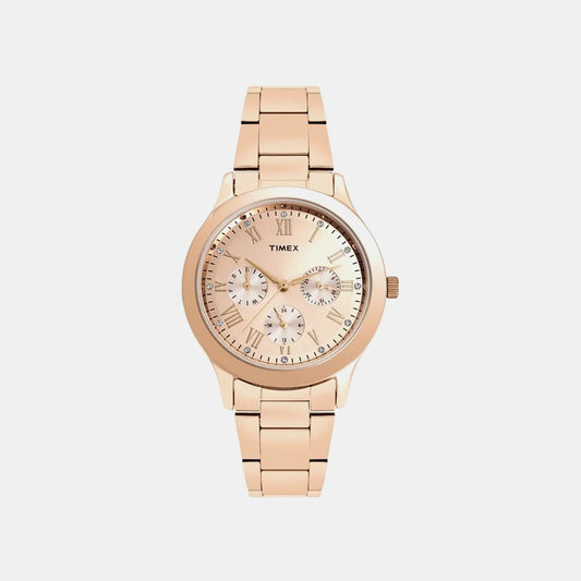 Fashion Women Quartz Rose Gold Dial Chronograph Stainless Steel Watch TW000Q810