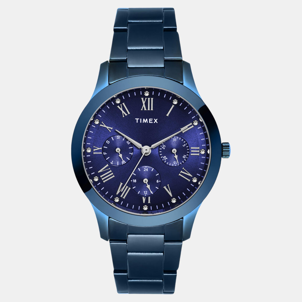 Fashion Women Quartz Blue Dial Multi-Function Stainless Steel Watch TW000Q819