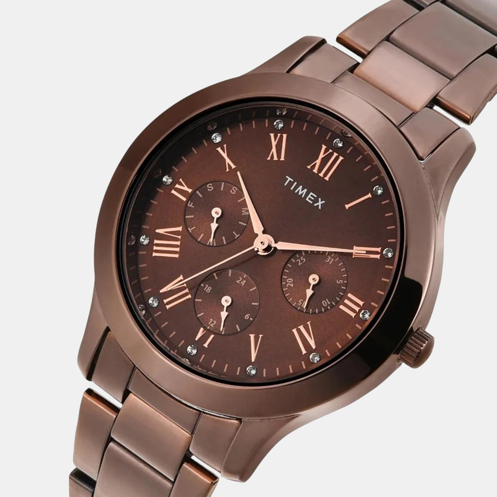 Trendline Women Quartz Brown Dial Multi-Function Stainless Steel Watch TW000Q820