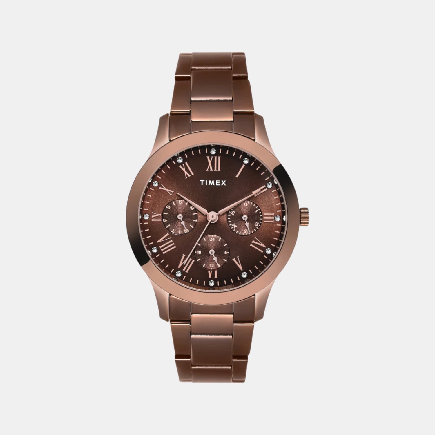 Fashion Women Quartz Brown Dial Multi-Function Stainless Steel Watch TW000Q820