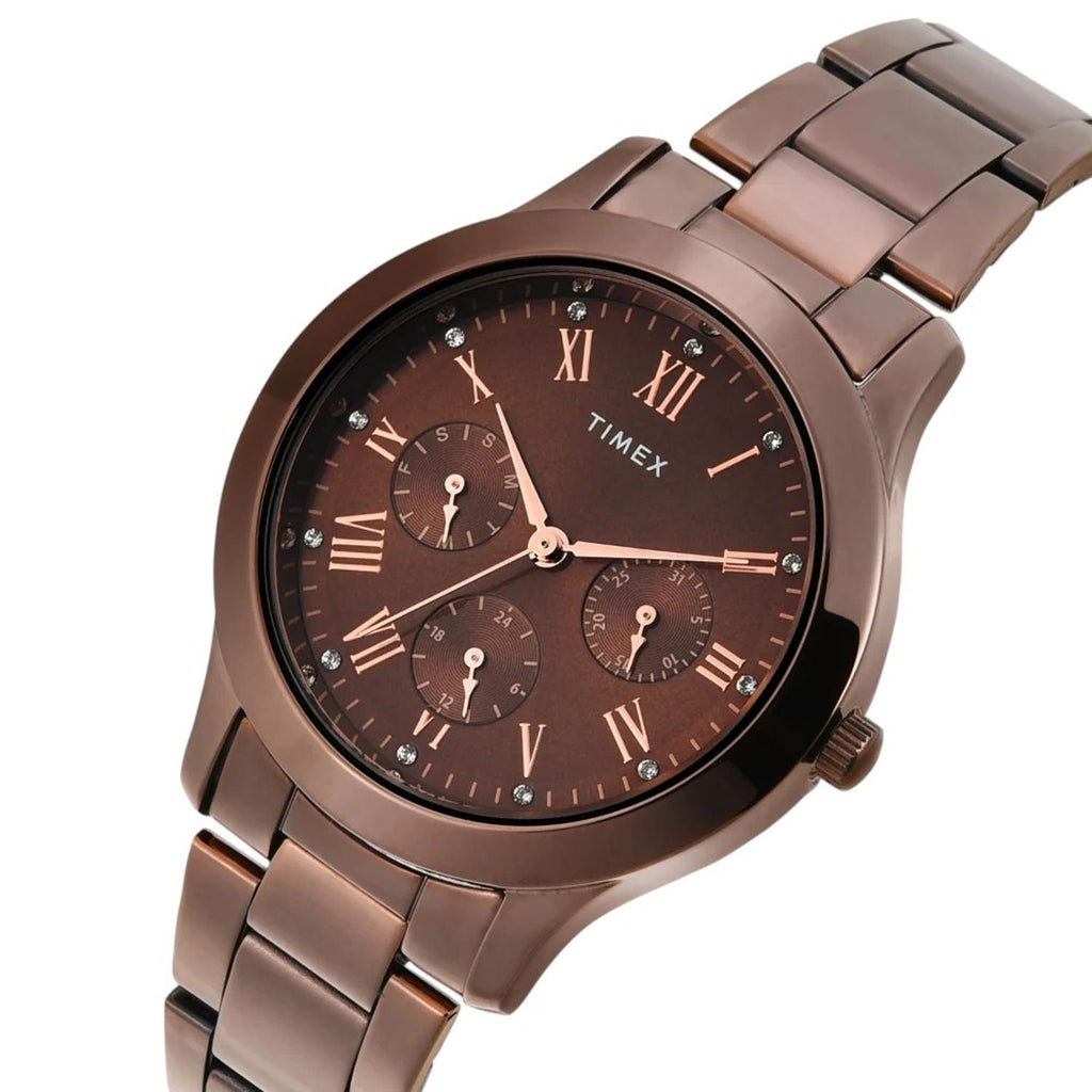 Fashion Women Quartz Brown Dial Multi-Function Stainless Steel Watch TW000Q820