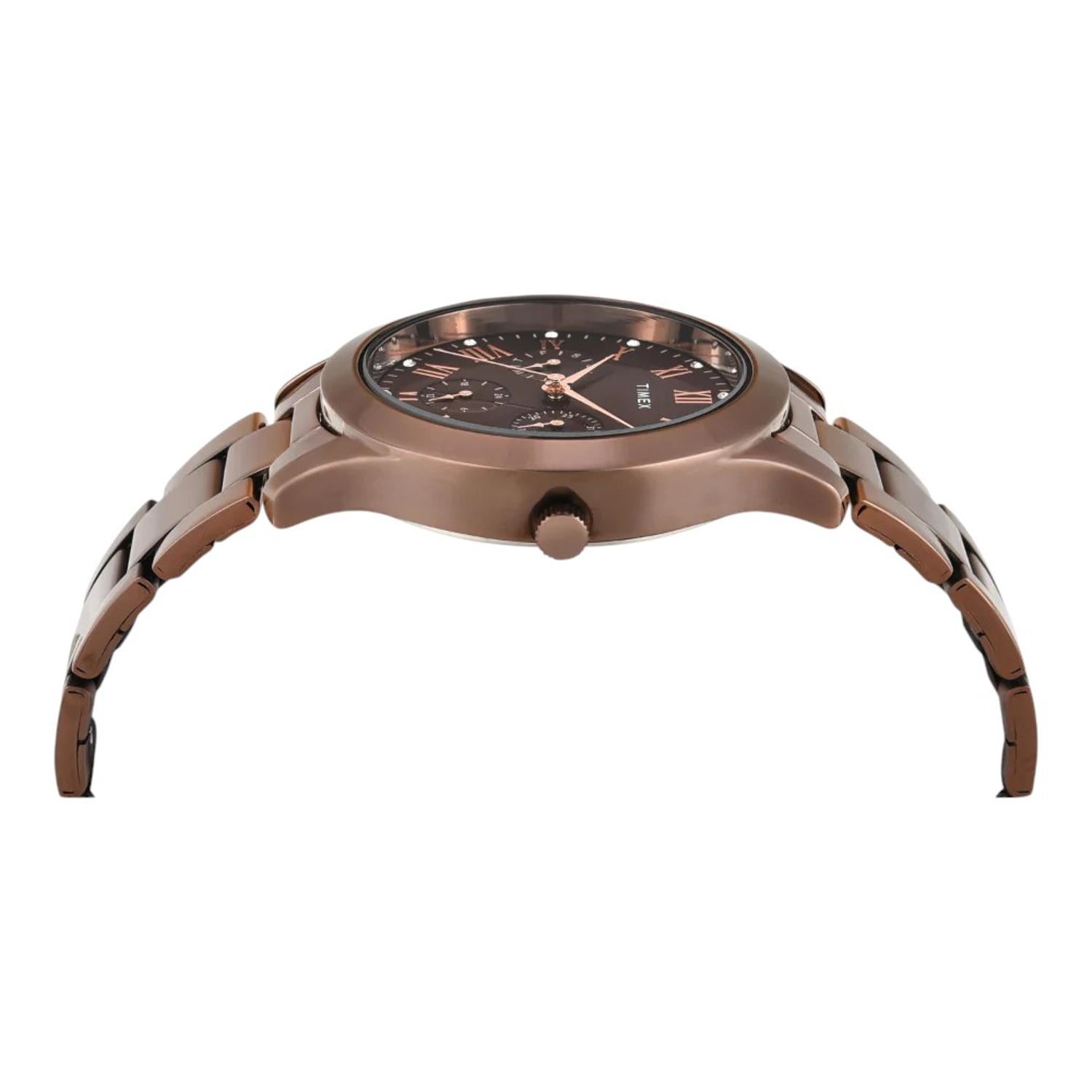 Fashion Women Quartz Brown Dial Multi-Function Stainless Steel Watch TW000Q820