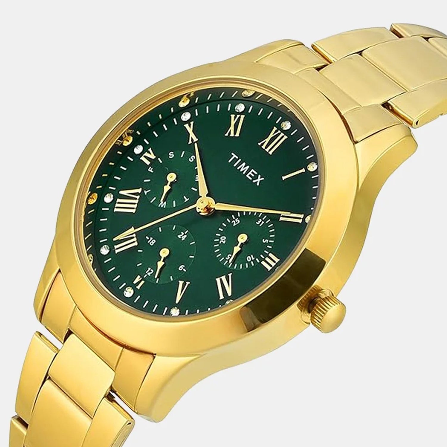 Trendline Women Quartz Green Dial Multi-Function Stainless Steel Watch TW000Q821