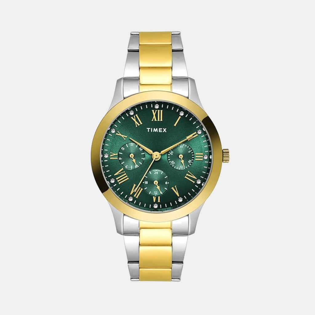 Trendline Women Quartz Green Dial Multi-Function Stainless Steel Watch TW000Q822