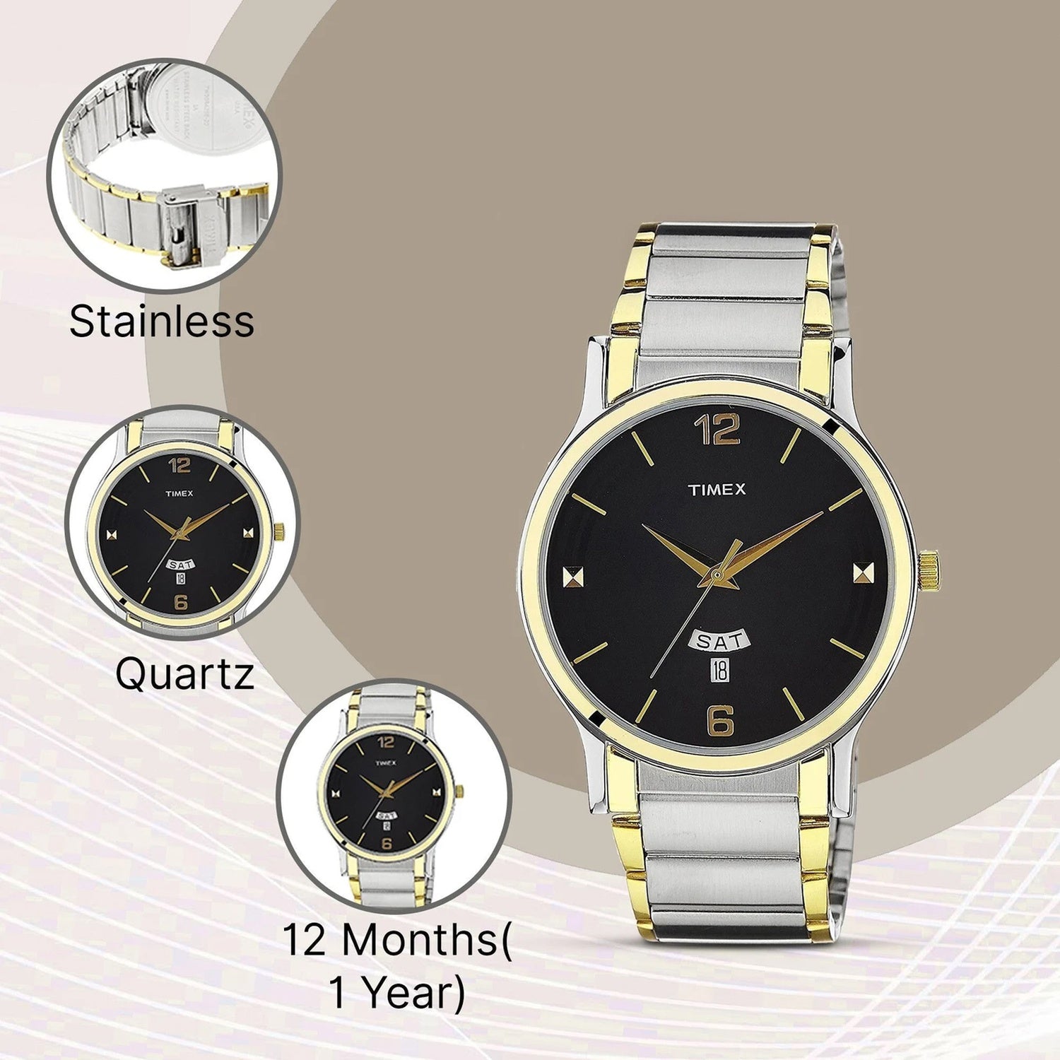 Classics Men Quartz Black Dial Analog Stainless Steel Watch TW000R425