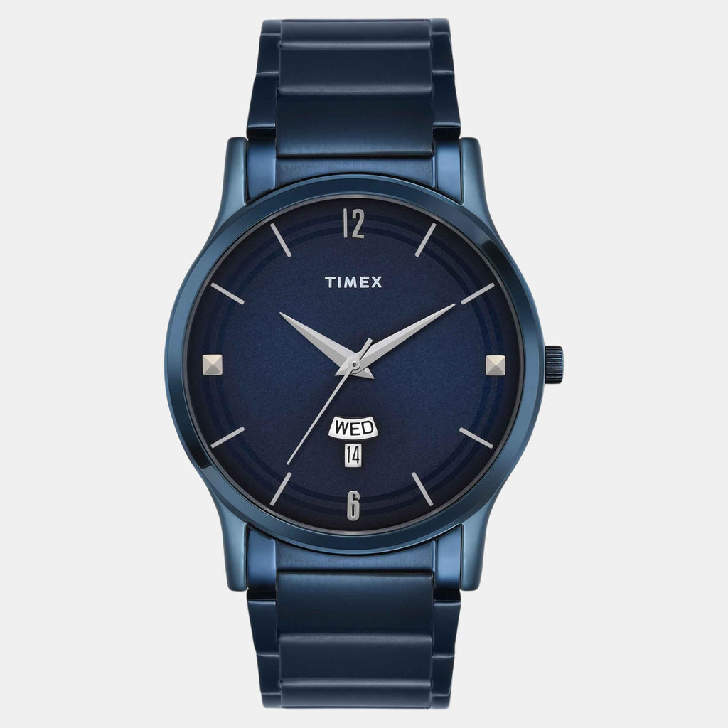 Fashion Men Quartz Blue Dial Analog Stainless Steel Watch TW000R460