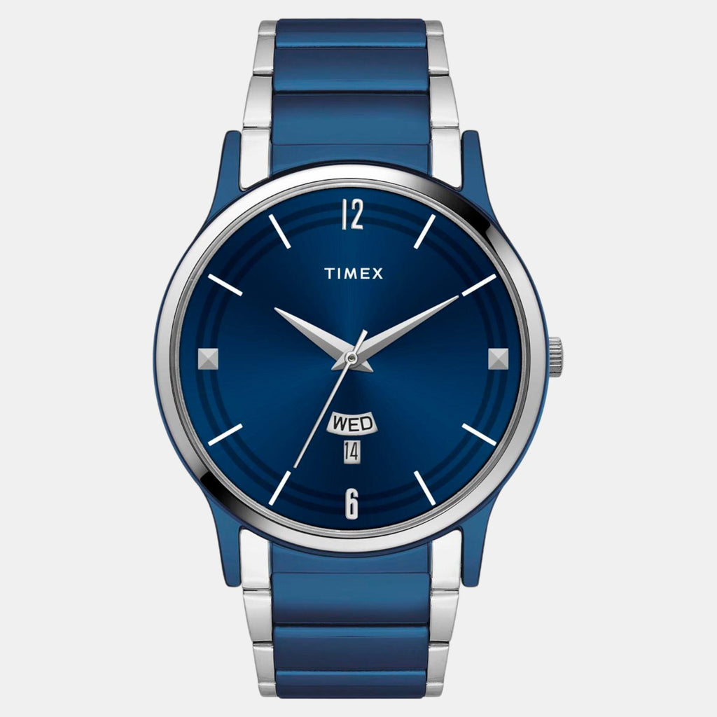 Fashion Men Quartz Blue Dial Analog Stainless Steel Watch TW000R466