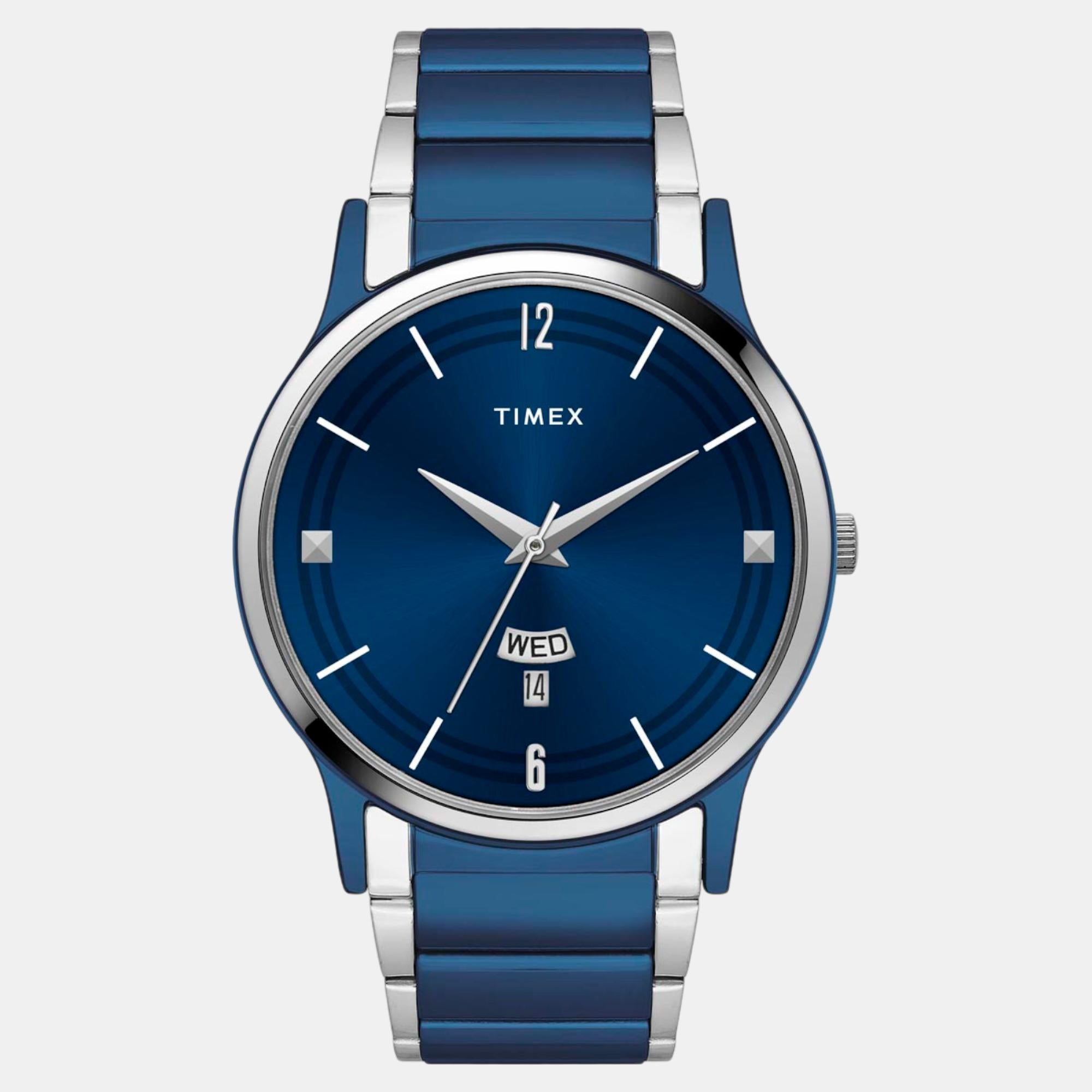 Fashion Men Quartz Blue Dial Analog Stainless Steel Watch TW000R466