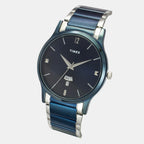 Fashion Men Quartz Blue Dial Analog Stainless Steel Watch TW000R466