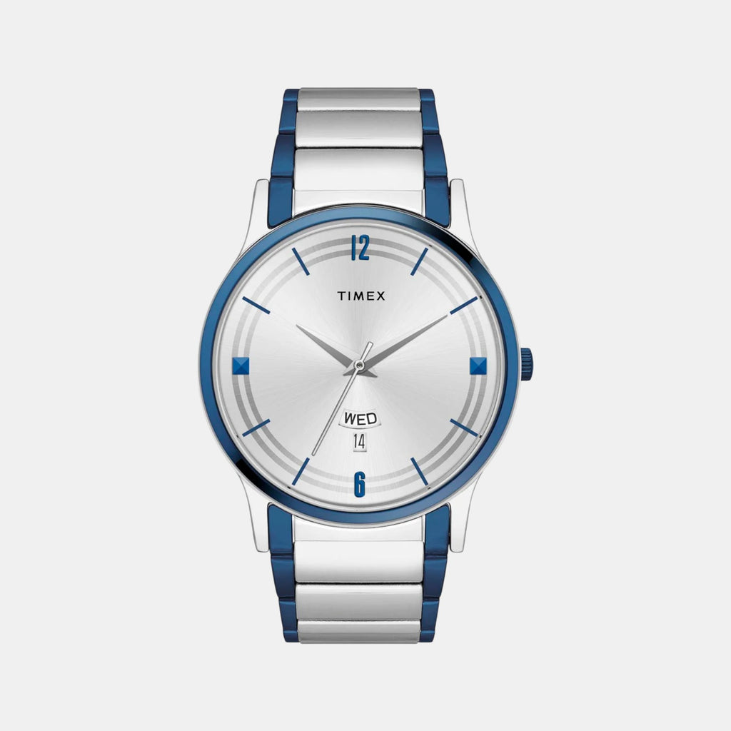 Fashion Men Quartz Silver Dial Analog Stainless Steel Watch TW000R467