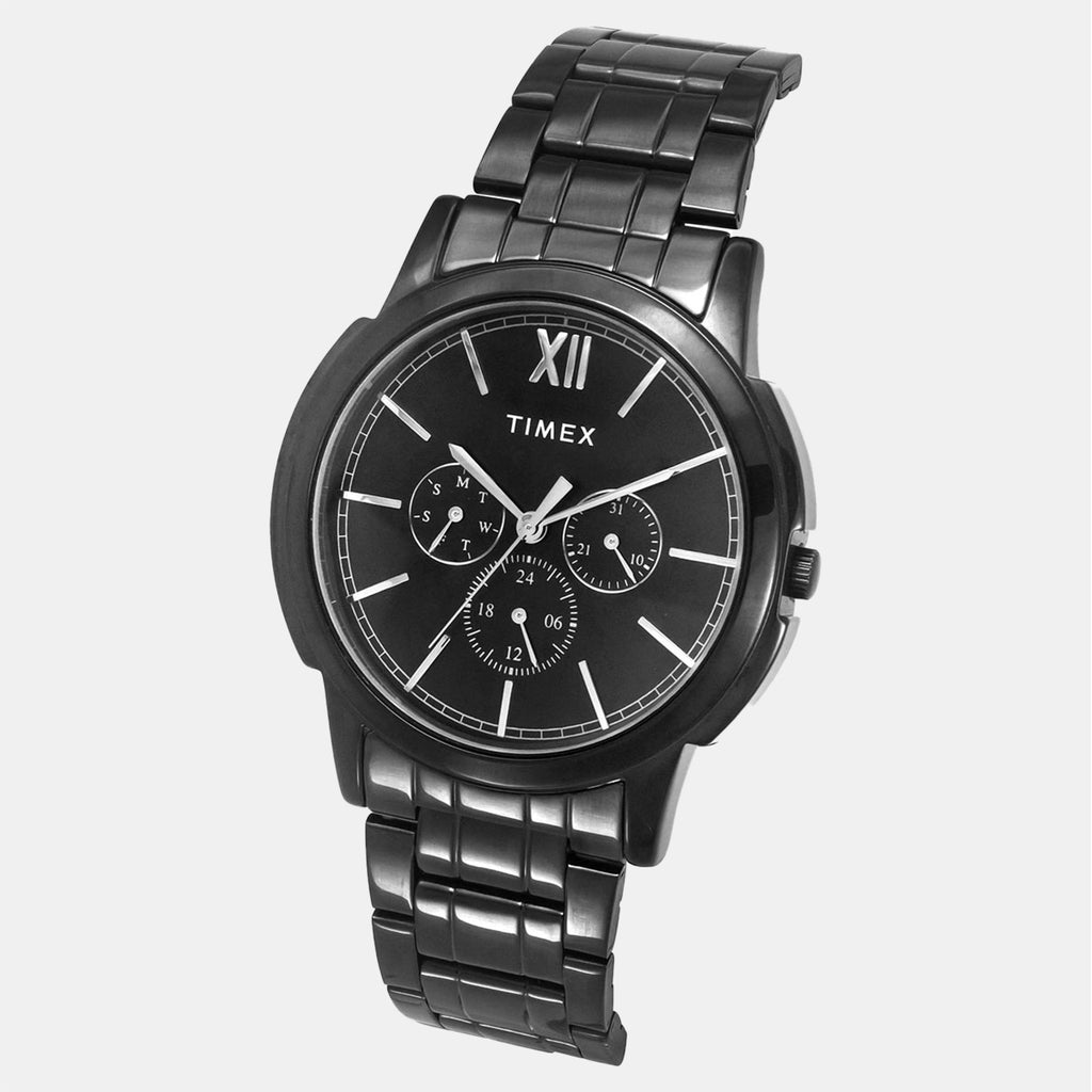 Men Quartz Black Dial Multi-Function Stainless Steel Watch TW000U323