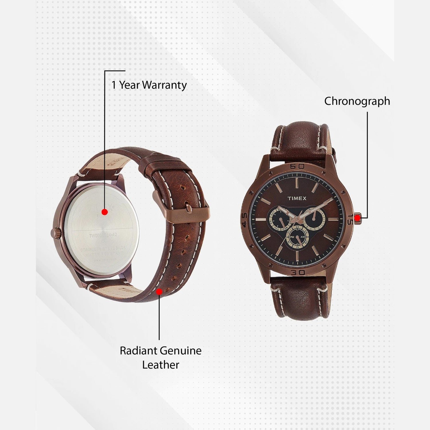 Fashion Men Quartz Brown Dial Multi-Function Leather Watch TW000U914
