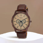 Fashion Men Quartz Brown Dial Multi-Function Leather Watch TW000U915